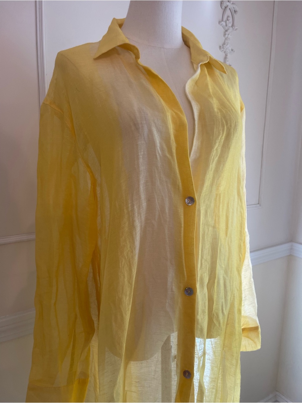 Zara Sheer Linen/Silk Blend Longline Button-Down Coverup